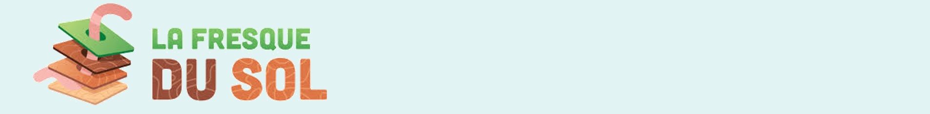 Logo avec un ver de terre sortant de couches de sol empilées, illustrant la Fresque du Sol.